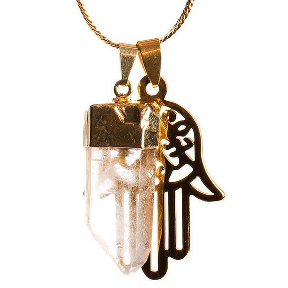 Jewelry - Hamsa Quartz Necklace with Gold Plated Chain